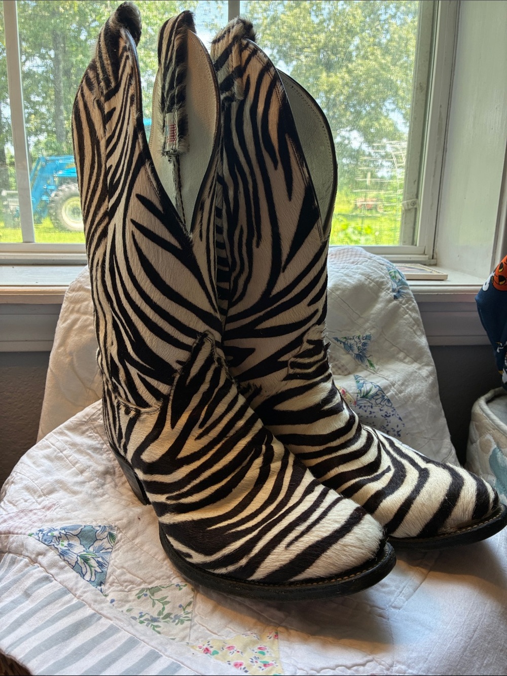 Olathe Zebra-Print Women’s Western Boots - Made in USA 9D